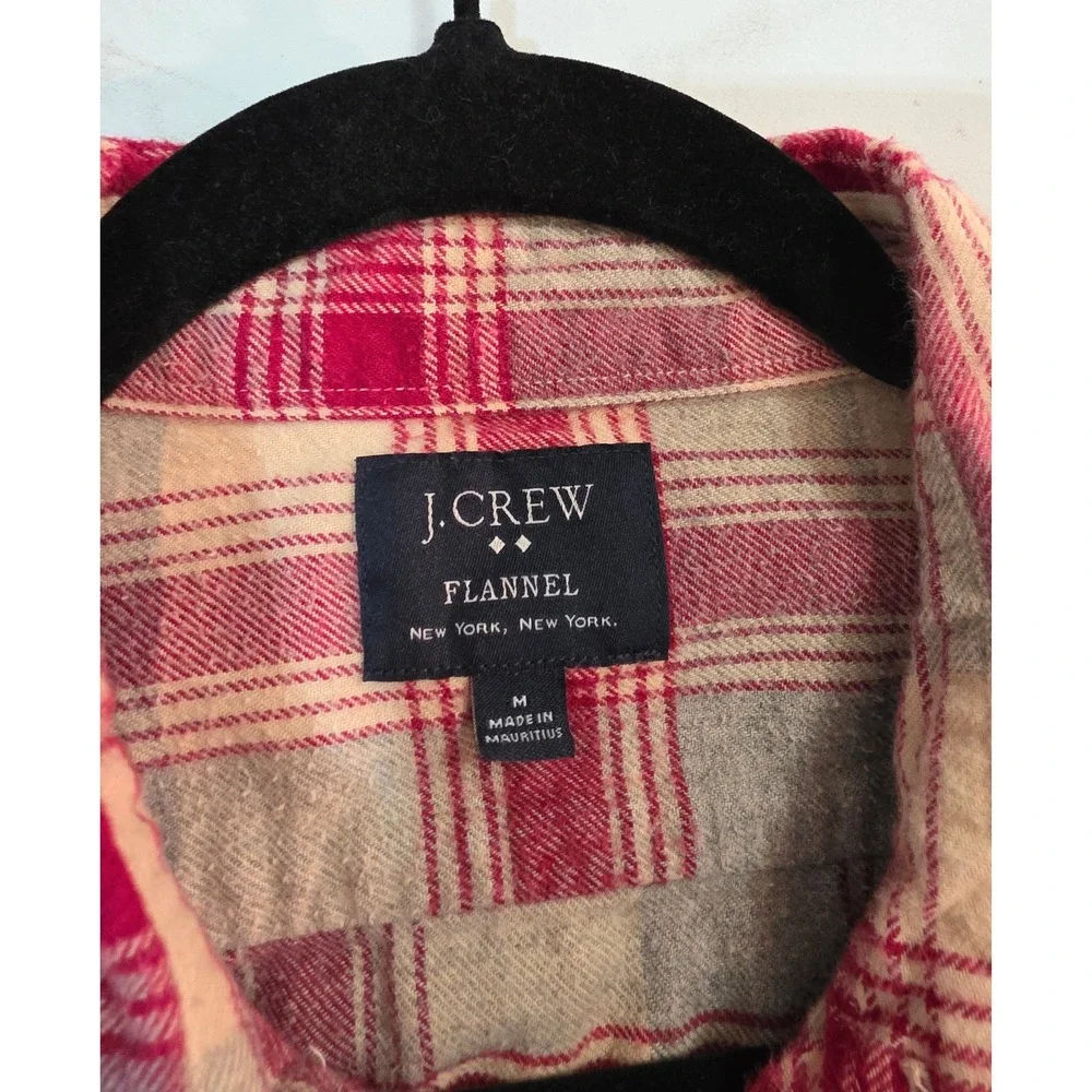 J Crew Flannel Shirt Cream Red‎ Blue Plaid Long Sleeve Button Up Men's M